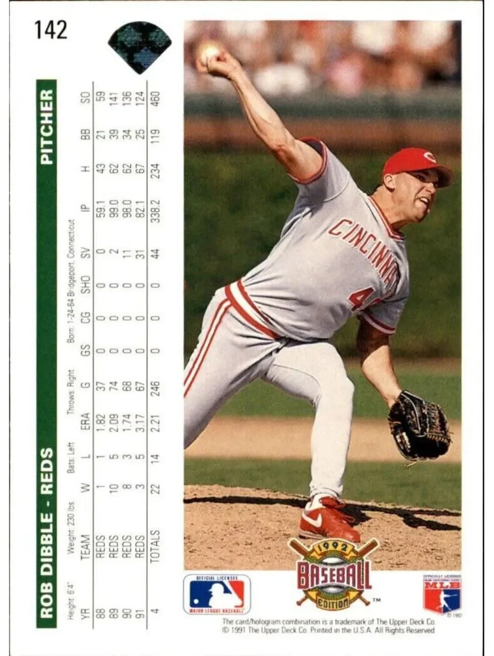 Rob Dibble 1992 Upper Deck MLB #142 Baseball Card Cincinnati Reds
